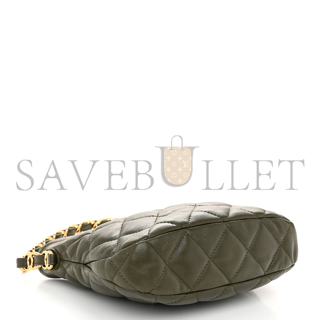 CHANEL MASTER LAMBSKIN QUILTED CC LINKS HOBO KHAKI AS3562 (24*17.5*6cm)